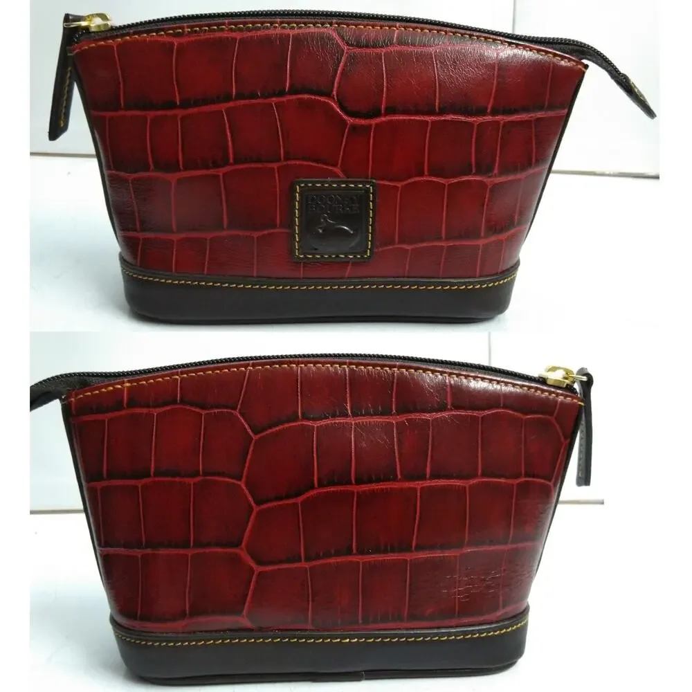 Dooney & Bourke Maroon Leather Croc Embossed Hobo Shoulder Bag W/ Wallet